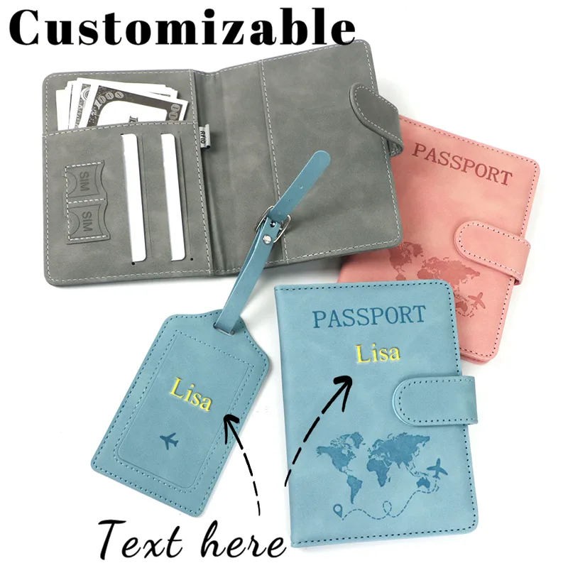 Leather Passport Cover - 맞춤형 이름 자석 방지 여권북 PU