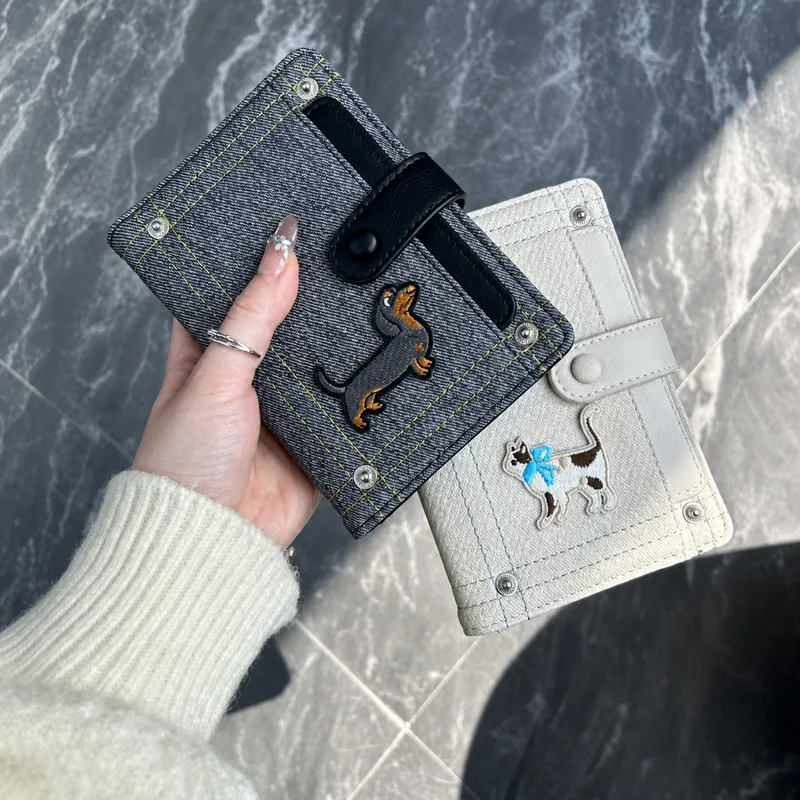 Leather Passport Cover - 만화 자수 여권 케이스 데님 PU