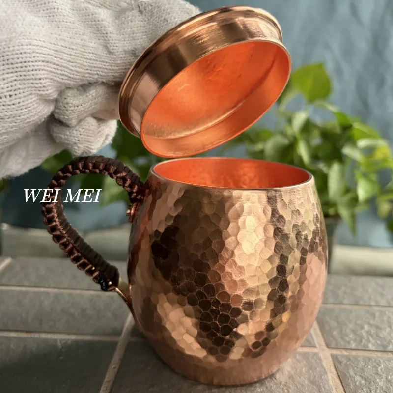 Copper Cocktail Mug - 빈티지 구리 타원형 커피 머그잔, 뚜껑이