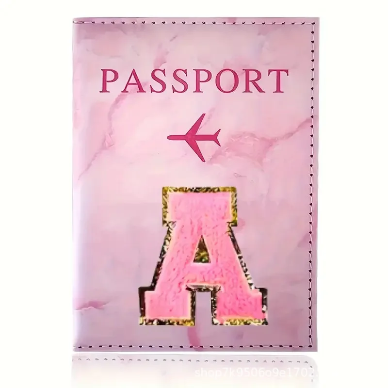 Leather Passport Cover - 자수 라벨이 있는 핑크색 PU 가죽
