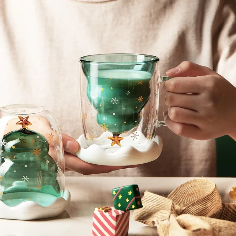Copper Cocktail Mug - 투명 이중 내열성 크리스마스 트리 컵,